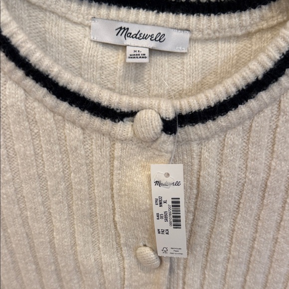 Madewell NWT Puff Sleeve Cardigan Cream Short Sleeve Cardigan with Black Trim XL - Picture 5 of 9